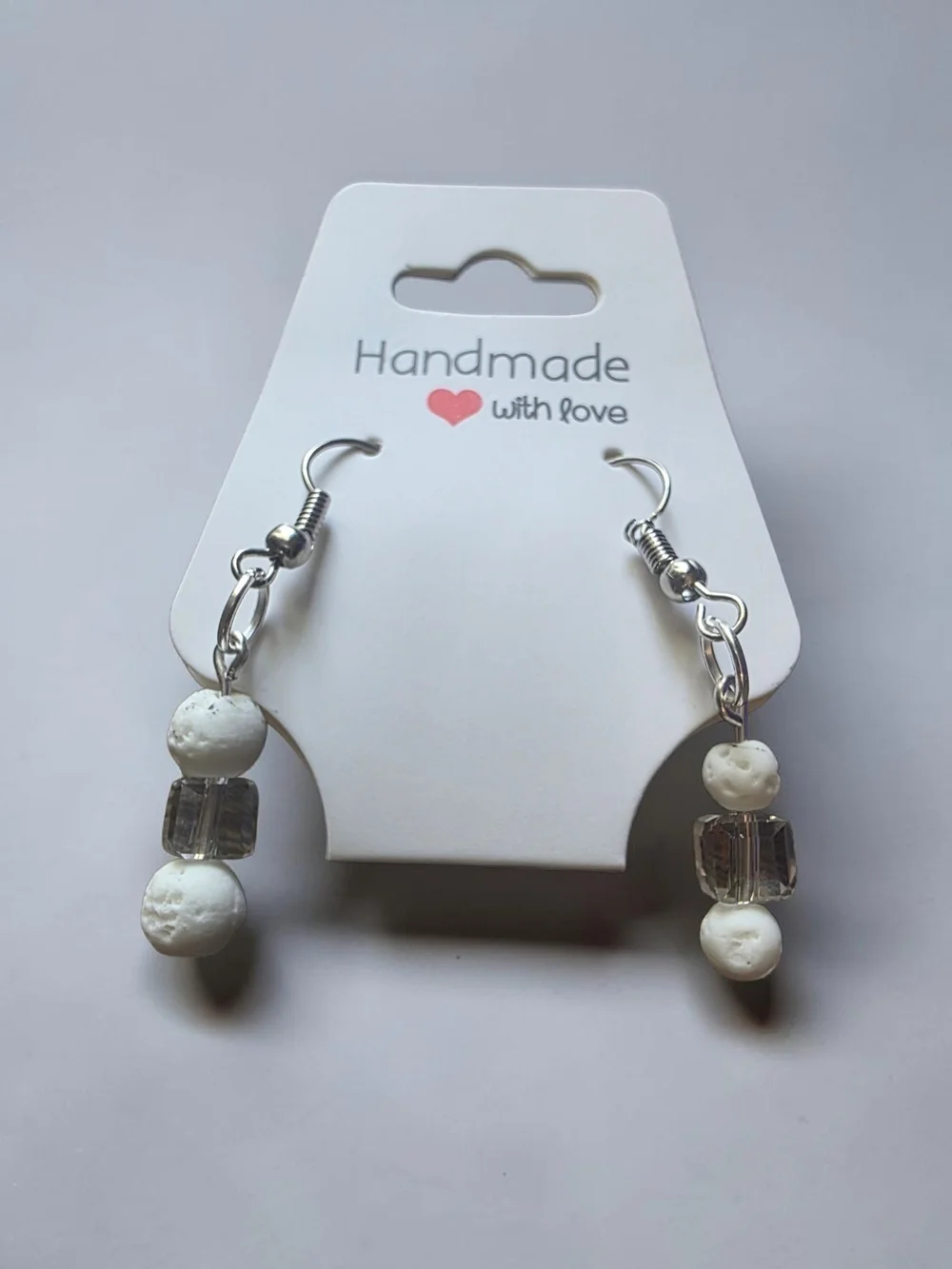Styleandstone White Lava Rock Clear Crystal Dangle Earrings New